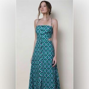 Hutch Juniper Linen Midi Dress Green Cutout Back Summer Dress Size 4 NWT